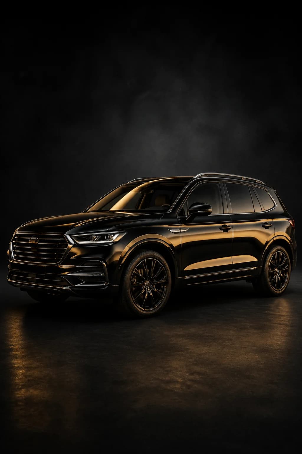 Black luxury SUV in studio lighting